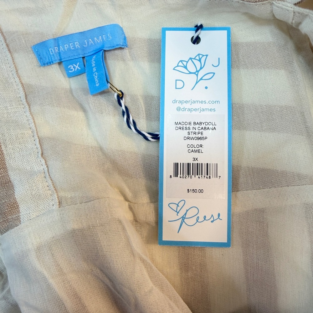 Draper James Maddie Babydoll Dress Women 3X Camel Stripe Linen Blend Ruffle NEW‎ - Picture 5 of 8